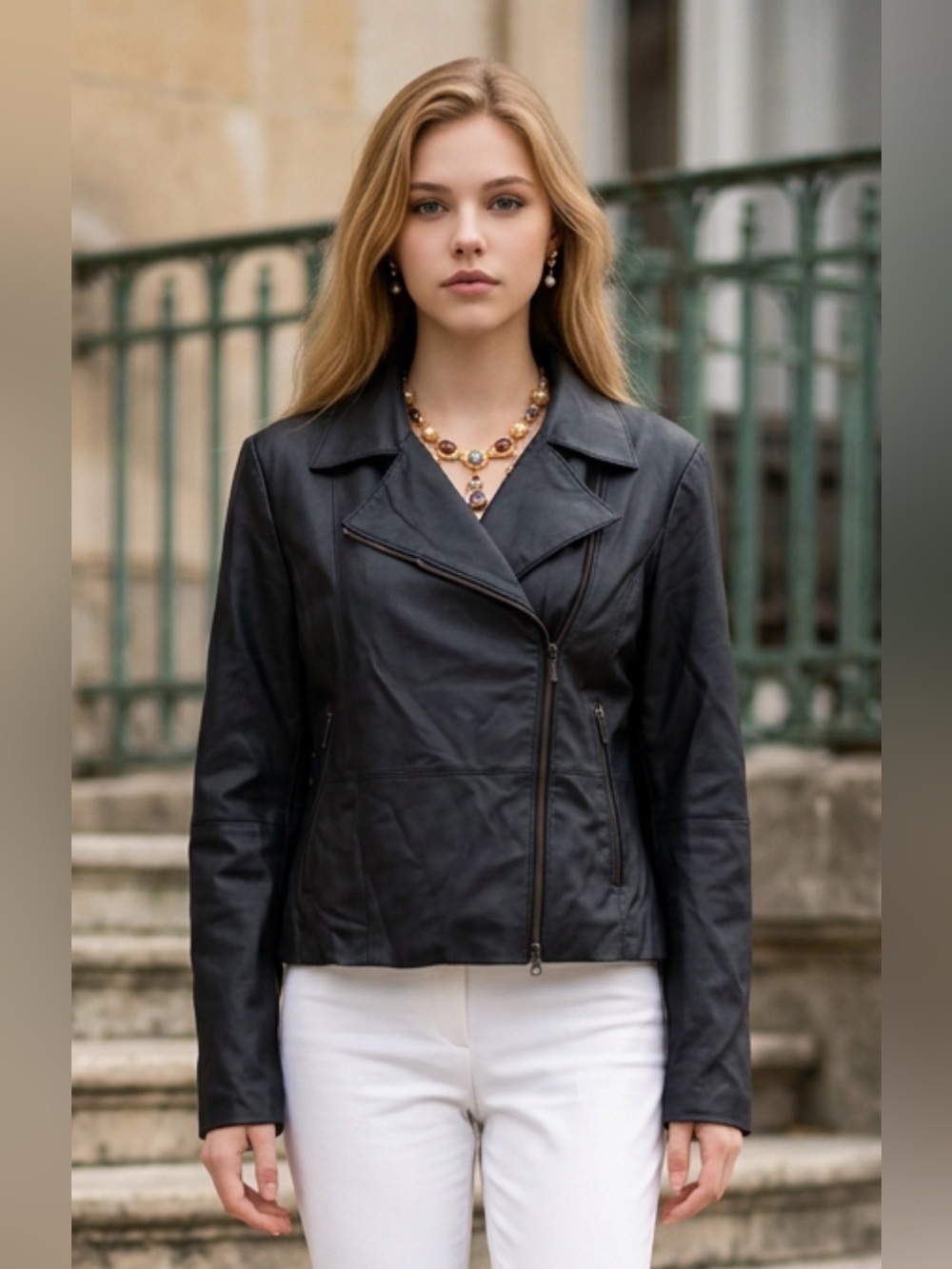 Elegant Women's Black Leather Jacket